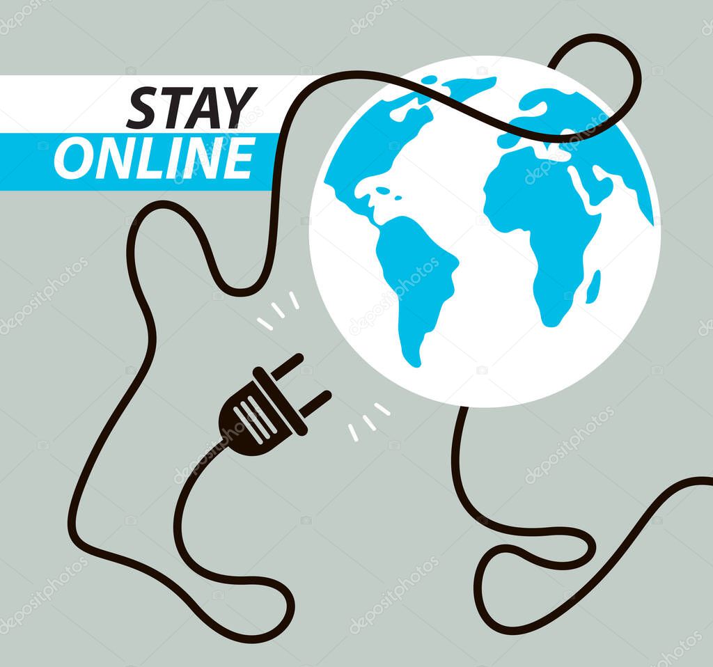 No internet connection vector concept poster or banner with unplugged electrical plug with earth globe.