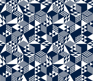 3D küpsüz şablon vektör arkaplanı, eşkenar dörtgen ve üçgen boyut blokları, mimari ve inşaat, geometrik tasarım.