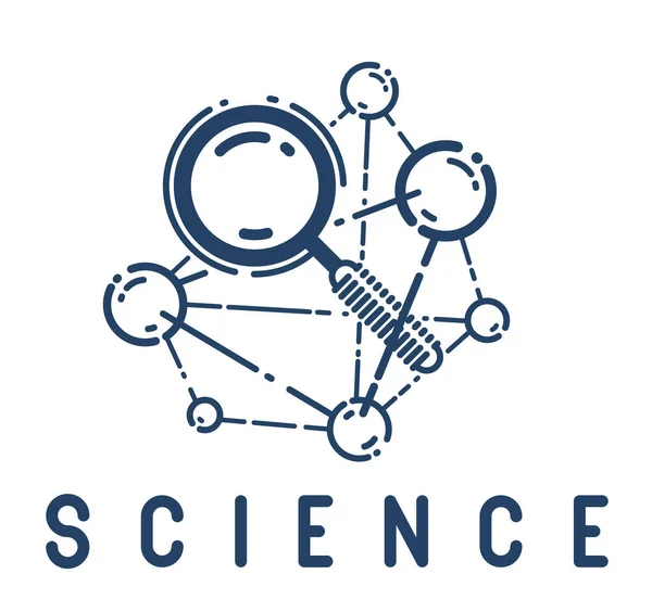 Lupa Vector Molecular Icono Lineal Simple Química Ciencia Física Símbolo — Vector de stock