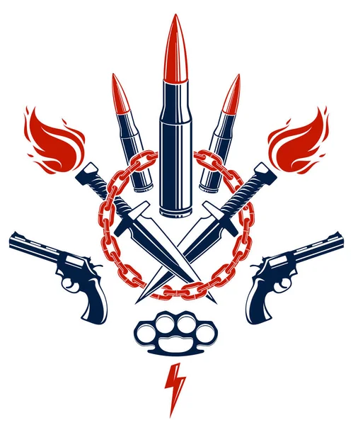 Bullets Guns Emblema Vettoriale Della Rivoluzione Della Guerra Logo Tatuaggio — Vettoriale Stock