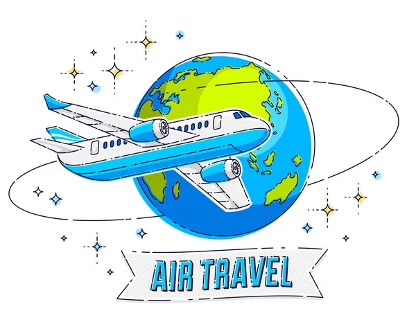 Repülőgép Repülőgép Földi Bolygóval Légitársaságok Légi Utazás Embléma Vagy Illusztráció — Stock Vector