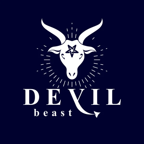 Sátán Illusztrációjaként Ötágú Szimbólummal Készült Szarvas Kecskefej Vektoros Grafikus Emblémája — Stock Vector