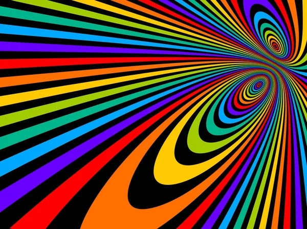 色彩斑斓的彩虹抽象矢量线迷幻的光学幻象图解 超写实主义的超三维线性曲线 疯狂扭曲的设计 药物幻觉错乱 — 图库矢量图片