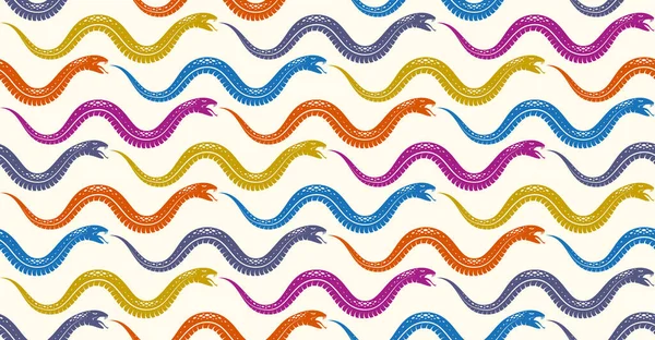 ヘビのシームレスな背景 ベクトル危険な毒蛇のパターン ヴィンテージスタイルの描画無限の壁紙 — ストックベクタ