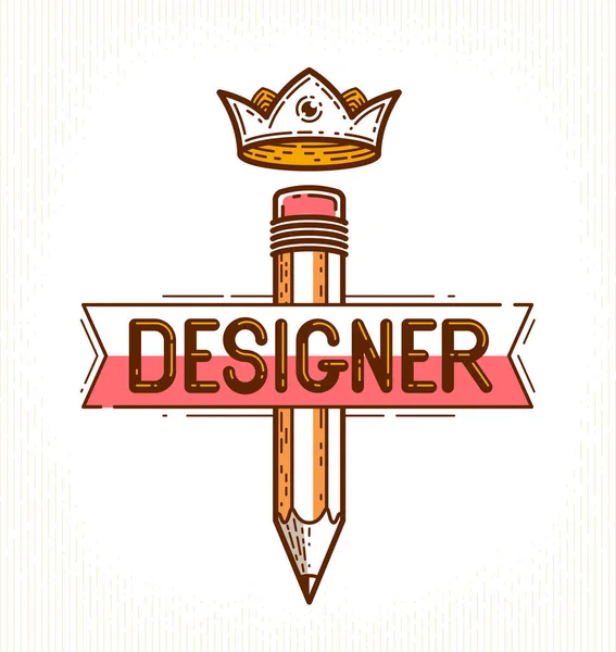 Taçlı Kalem Vektör Sade Logo Veya Tasarımcı Veya Stüdyo Için — Stok Vektör