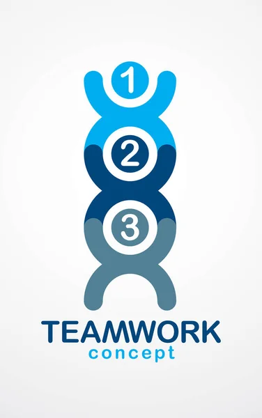シンプルな幾何学的要素を持つチームワークと友情の概念が人々の乗組員として作成されます ベクトルアイコンまたはロゴ 団結とコラボレーションのアイデア ビジネスの人々の夢のチーム青のデザイン — ストックベクタ