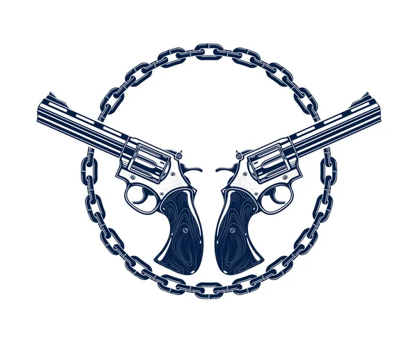 Duas Pistolas Cruzadas Emblema Vetor Logotipo Isolado Branco Brasão Armas — Vetor de Stock