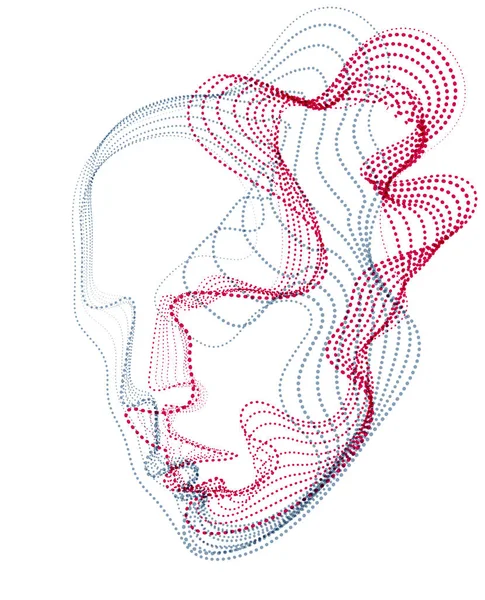 Hermosa Ilustración Futurista Cabeza Humana Hecha Matriz Flujo Partículas Punteadas — Archivo Imágenes Vectoriales