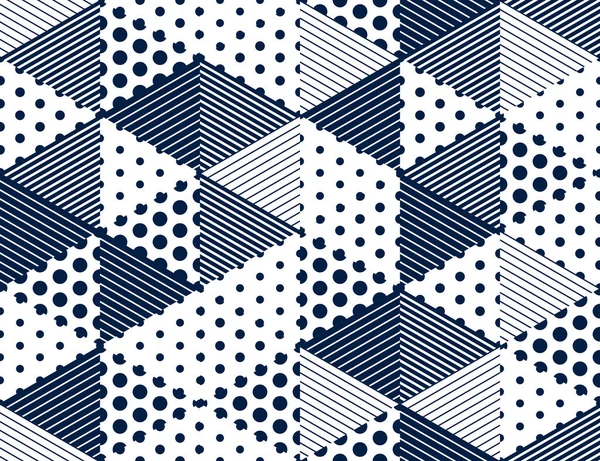 Punktierte Würfel Nahtloser Mustervektorhintergrund Punkte Und Linien Dreiecke Maßblöcke Architektur — Stockvektor