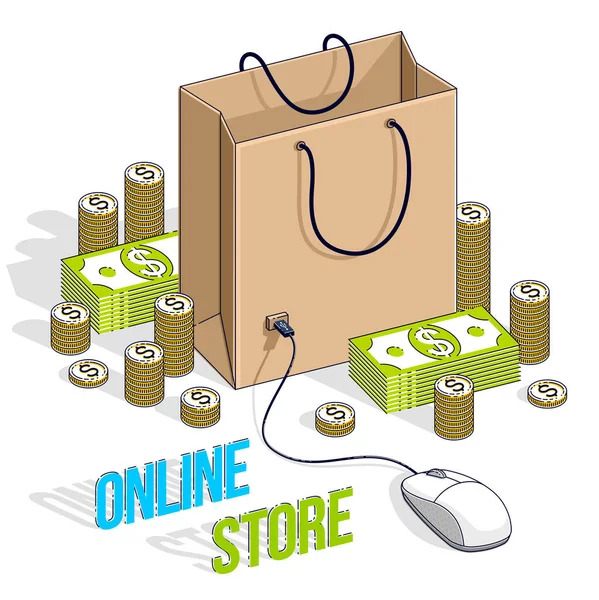Online Shopping Concept Webwinkel Internet Verkoop Shop Tas Met Muis — Stockvector