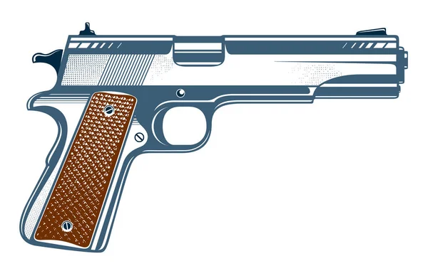 Silah Vektör Çizimi Beyaz Arkaplanda Izole Edilmiş Ayrıntılı Tabanca — Stok Vektör