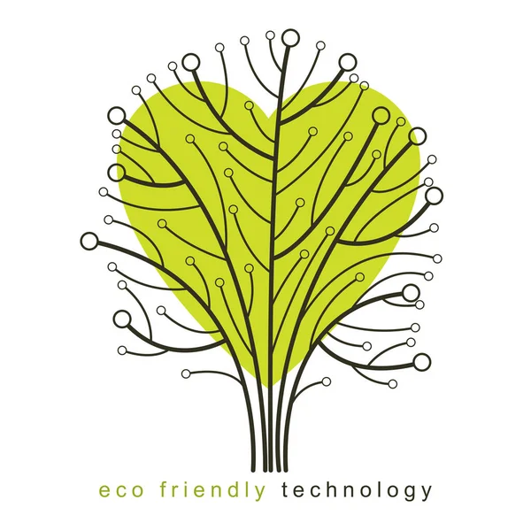 Vektorillustration Eines Futuristischen Baumes Herzform Neue Technologie Umweltfreundliches Technologiekonzept — Stockvektor