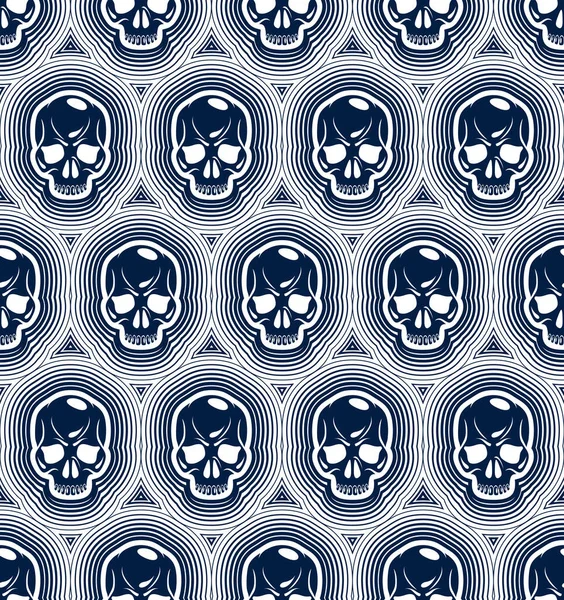 Seamless Skulls Background Vector Pattern Crazy Sculls Horror Death Theme — Stock Vector