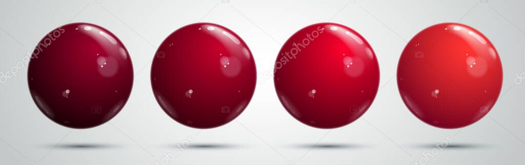 Realistic glossy spheres of blue red and light colors vector set, collection shiny balls, design elements.