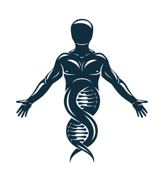 病媒对人类的说明 运动员被描绘成Dna链的延续 分子生物技术概念 — 图库矢量图片