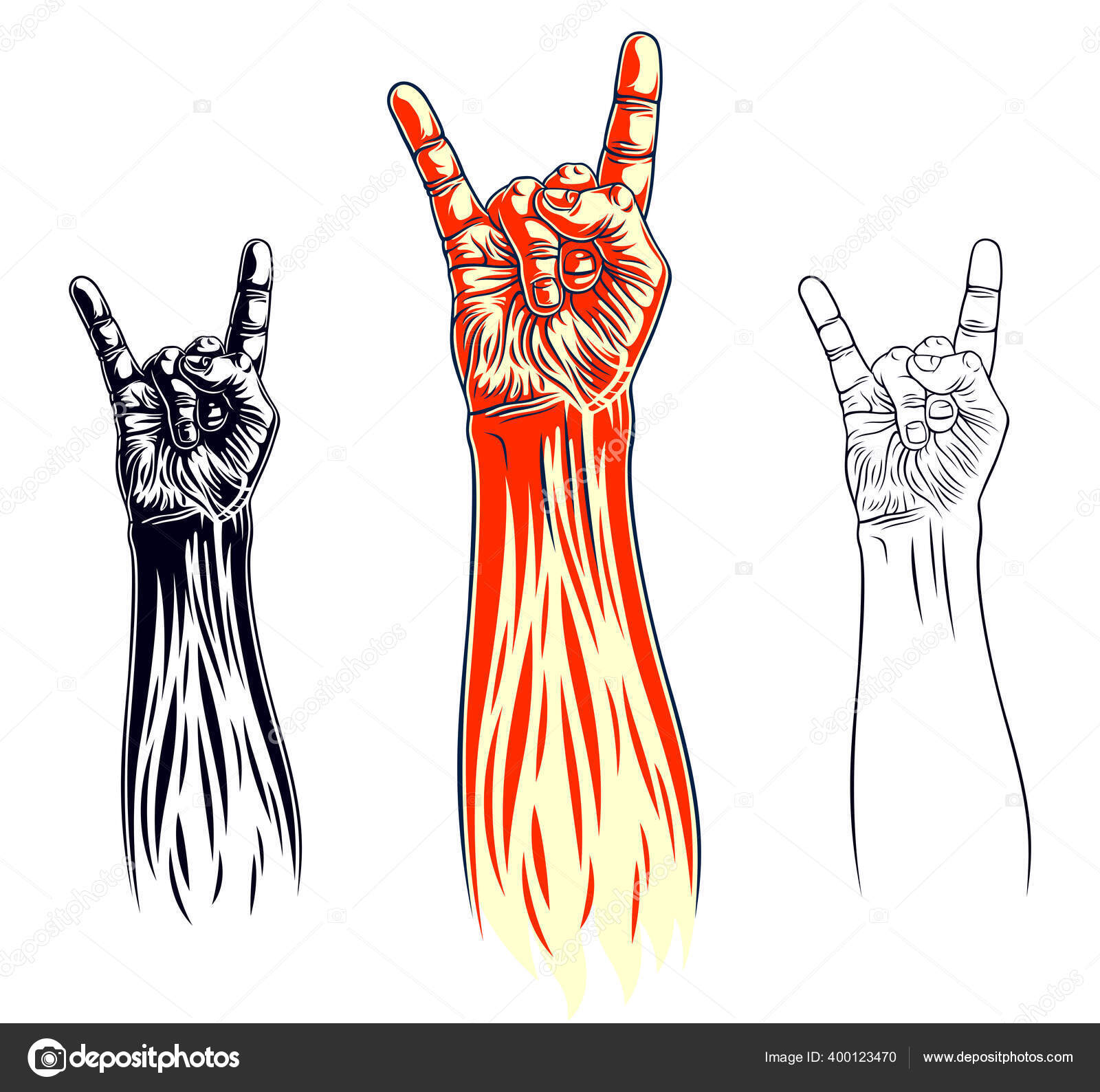 Sinal de mão de rock com cobra agressiva, gesto e serpente de rock and roll  de música quente, concerto ou clube do festival hard rock, emblema ou  logotipo de rótulo de vetor