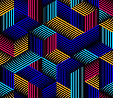 Çizgili küplerle Geometrik 3D kusursuz desen, çizgili kutular vektör arkaplanını engeller, mimari ve inşaat, duvar kağıdı tasarımı.