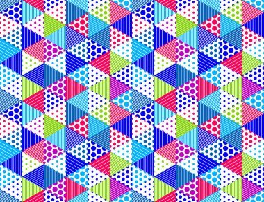 Kusursuz izometrik eşkenar dörtgen, üçgenler ve noktalar geometrik desen, 3 boyutlu küp vektör karo arka plan, mimari ve inşaat, duvar kağıdı tasarımı.