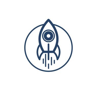 Roket fırlatma vektörü basit doğrusal simge, füze başlangıç iş hattı sanat sembolü, uzay teknolojisi ve bilim, bilim kurgu edebiyat işareti.