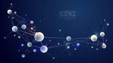 Moleküller vektör soyut arkaplan, 3 boyutlu bilim kimyası ve fizik tema tasarım elementi, atomlar ve parçacıklar mikro nano bilimsel gösterim.
