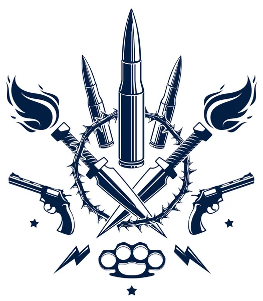 Emblema Vetor Revolução Guerra Com Balas Armas Logotipo Tatuagem Com — Vetor de Stock
