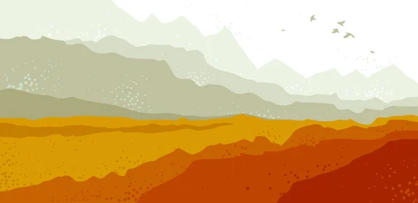 Красивая Живописная Векторная Иллюстрация Природы Осенний Сезон Лугами Пастбищ Холмов — стоковый вектор