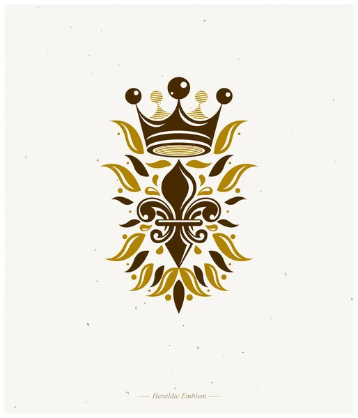 Wiktoriański Złoty Emblemat Skomponowany Przy Użyciu Kwiatów Lilii Korony Monarchy — Wektor stockowy