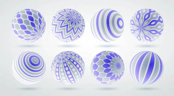 Sphères Décorées Réalistes Ensemble Illustrations Vectorielles Abstraites Belles Boules Avec — Image vectorielle