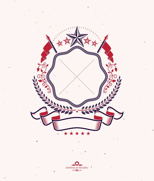 Emblema Gráfico Compuesto Con Estrella Antigua Corona Laurel Cinta Elemento — Vector de stock
