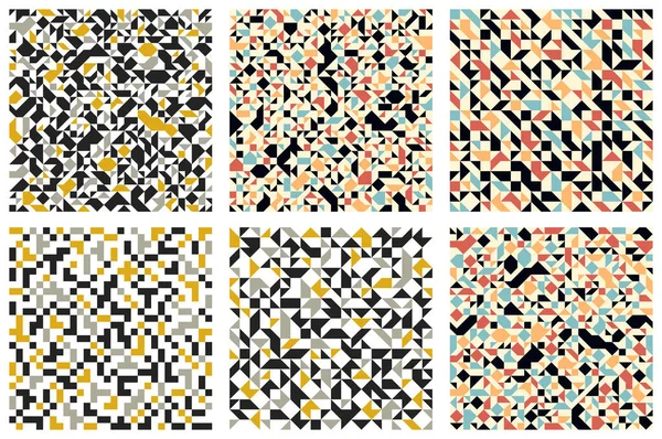 Geometric Mosaic Vector Seamless Patterns Set Chaotic Abstract Backgrounds Wallpapers — Stock Vector