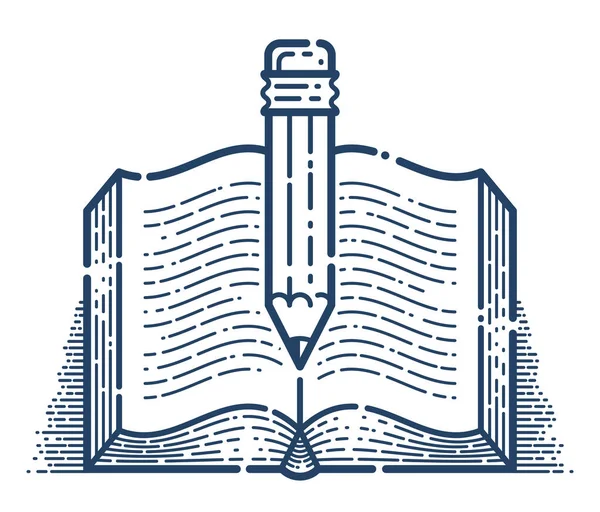 Otevřená Kniha Tužkou Vektorové Lineární Ikony Vzdělávání Vědecké Literatury Knihovna — Stockový vektor