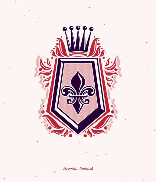 Vintage Heraldyczne Insygnia Wykonane Korony Monarchy Kwiat Lilii Symbol Królewski — Wektor stockowy