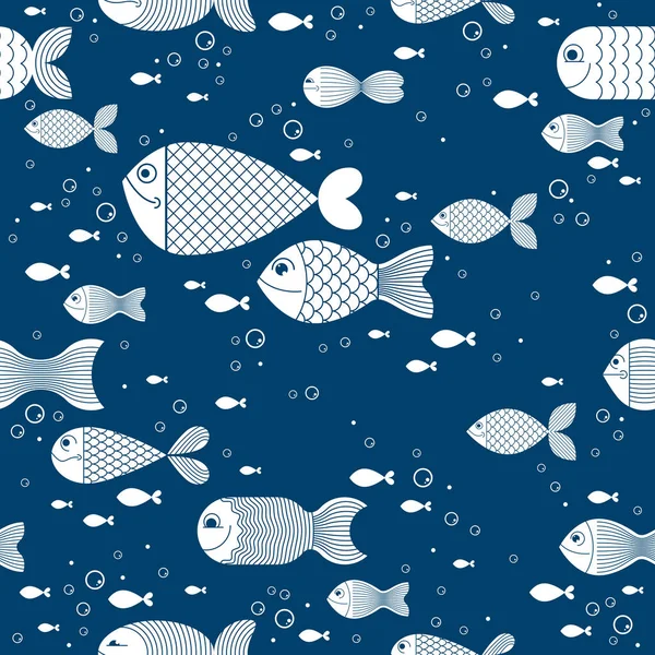 Divertidos Peces Dibujos Animados Vector Fondo Sin Costuras Patrón Infantil — Vector de stock