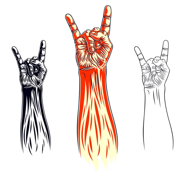 Rock Hand Teken Hete Muziek Rock Roll Gebaar Hard Rock — Stockvector