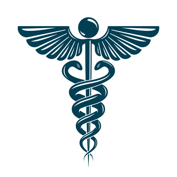 Caduceus Symbool Gemaakt Met Behulp Van Vogelvleugels Giftige Slangen Gezondheidszorg — Stockvector