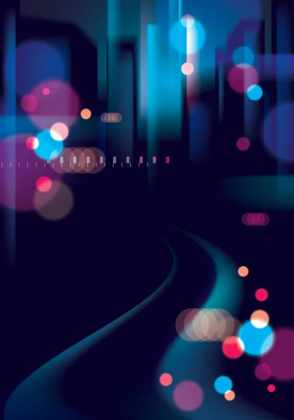 Ciudad Nocturna Con Luces Borrosas Bokeh Textura Vector Ilustración Efecto — Archivo Imágenes Vectoriales