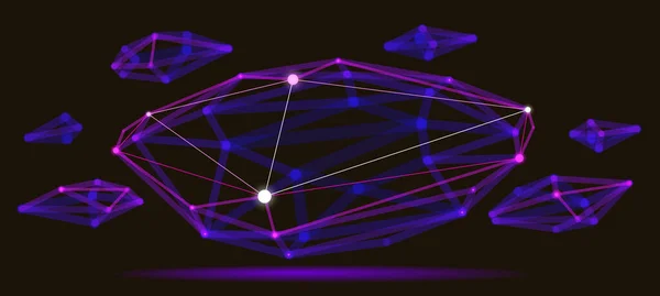 三维晶格网格矢量抽象 三维多边形设计抽象形状 科技和科学数字风格与线条和圆点的动态连接 具有实际的场效应深度 — 图库矢量图片