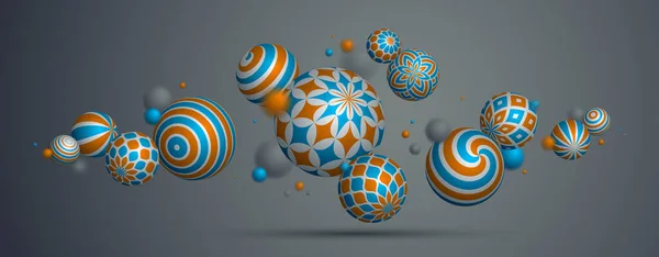 Sphères Abstraites Fond Vectoriel Composition Boules Volantes Décorées Motifs Variété — Image vectorielle