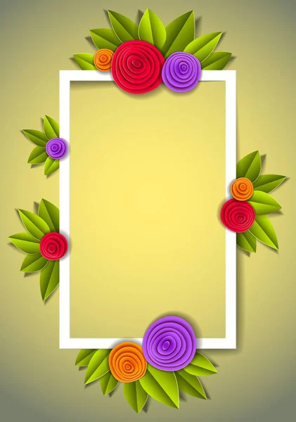 Flowers Leaves Beautiful Background Frame Blank Copy Space Text Vector — Stock Vector