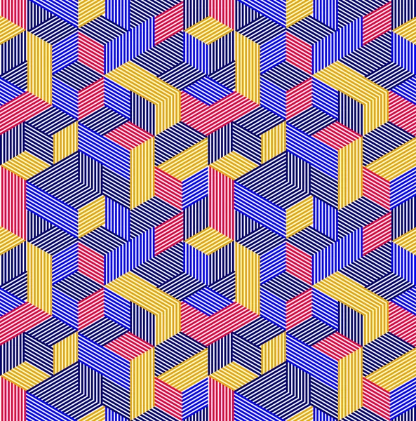Geometrische Nahtlose Muster Mit Ausgekleideten Würfeln Stripy Boxen Blockiert Vektorhintergrund — Stockvektor