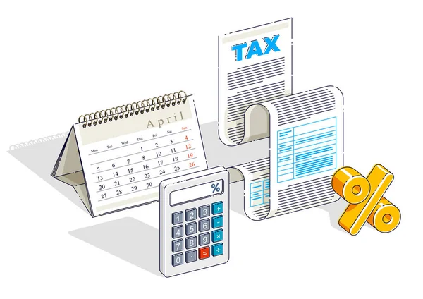 Έννοια Της Φορολογίας Φορολογική Μορφή Έντυπο Νομικό Έγγραφο Και Ημερολόγιο — Διανυσματικό Αρχείο