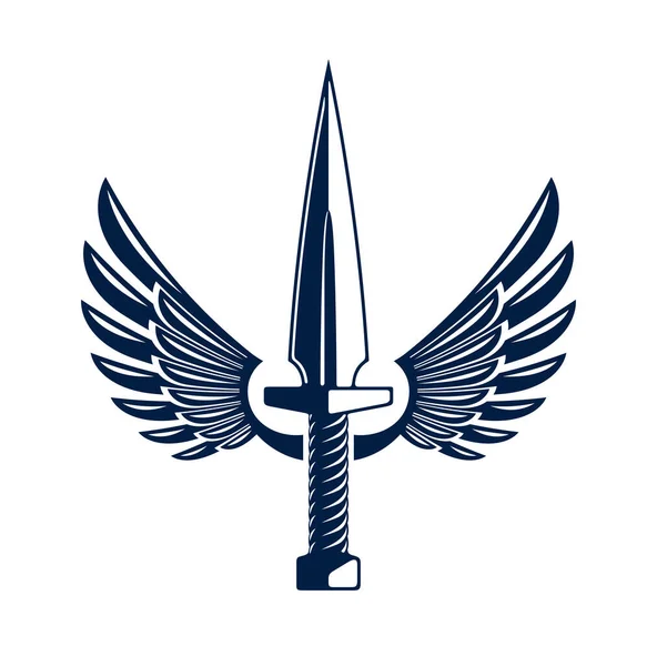 Poignard Avec Ailes Logo Vectoriel Emblème Isolé Sur Blanc Couteau — Image vectorielle