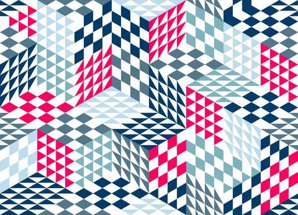 Геометрический Трехмерный Бесшовный Узор Кубиками Ромбами Треугольниками Блоки Векторного Фона — стоковый вектор