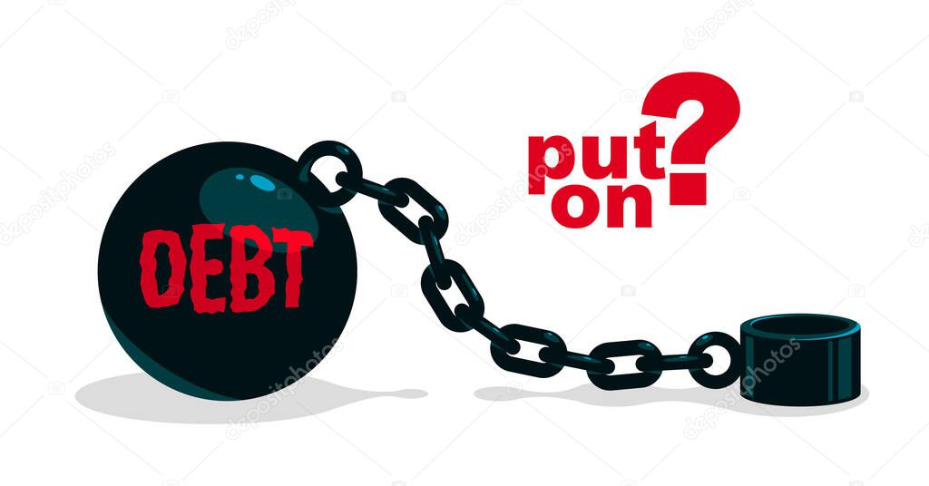 Shackles chain with weight metal ball vector concept isolated on white, concept of addiction or bad problems or debt, freedom and liberty, slavery and liberation, bad habits.