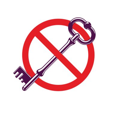 Erişim reddedildi, anahtar kinayeli simge, yuvarlak işaretli antika anahtar, bloke edilmiş hesap, kişisel veri koruması, hacker ve sahtekar saldırısı, vektör logosu.