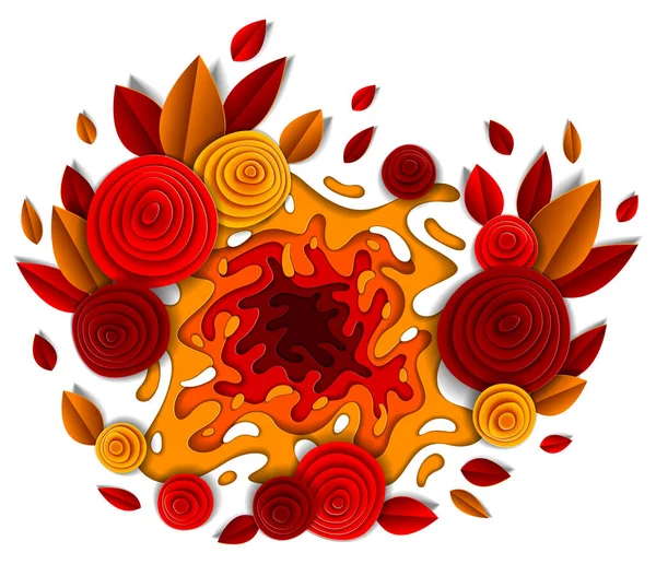 Desenho Com Flores Outono Folhas Estilo Corte Papel Ilustração Floral — Vetor de Stock