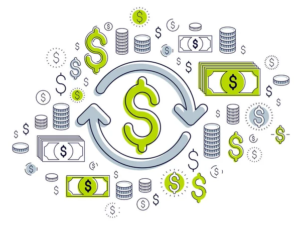 Dólar Signo Flecha Bucle Cambio Divisas Retorno Inversión Concepto Seguro — Vector de stock