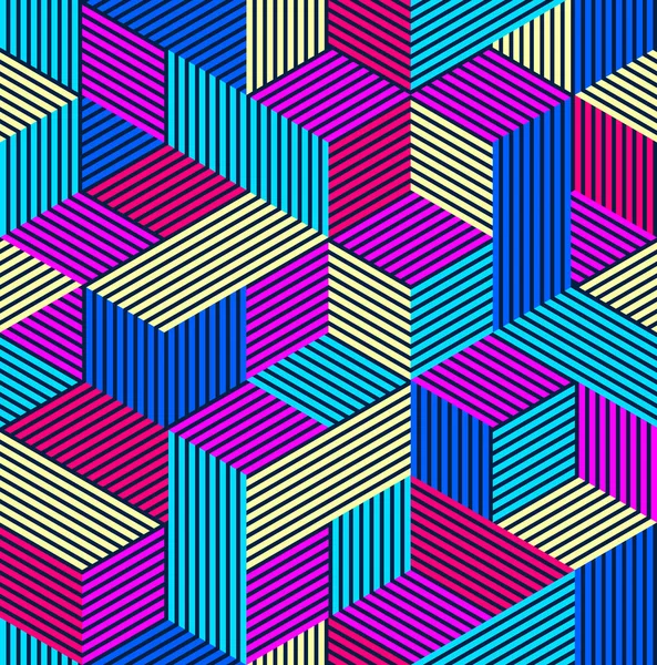 Geometrische Naadloos Patroon Met Gevoerde Kubussen Gestreepte Dozen Blokken Vectorachtergrond — Stockvector