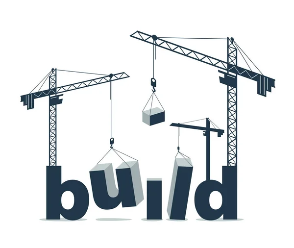 Construcciones Grúas Construcción Construir Diseño Concepto Vector Palabra Ilustración Conceptual — Vector de stock