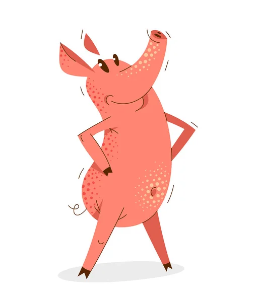 Funny Cartoon Pig Standing Confident Humorous Vector Illustration Animal Character — Stock Vector